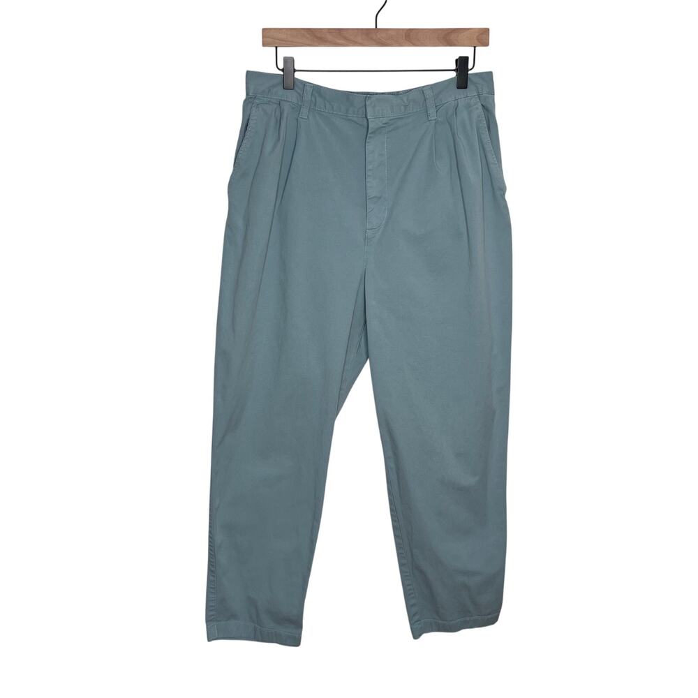 Gap Womens 14 High Rise Pleated Tapered Pants Mineral Blue Garment Dyed Cotton - Picture 2 of 12